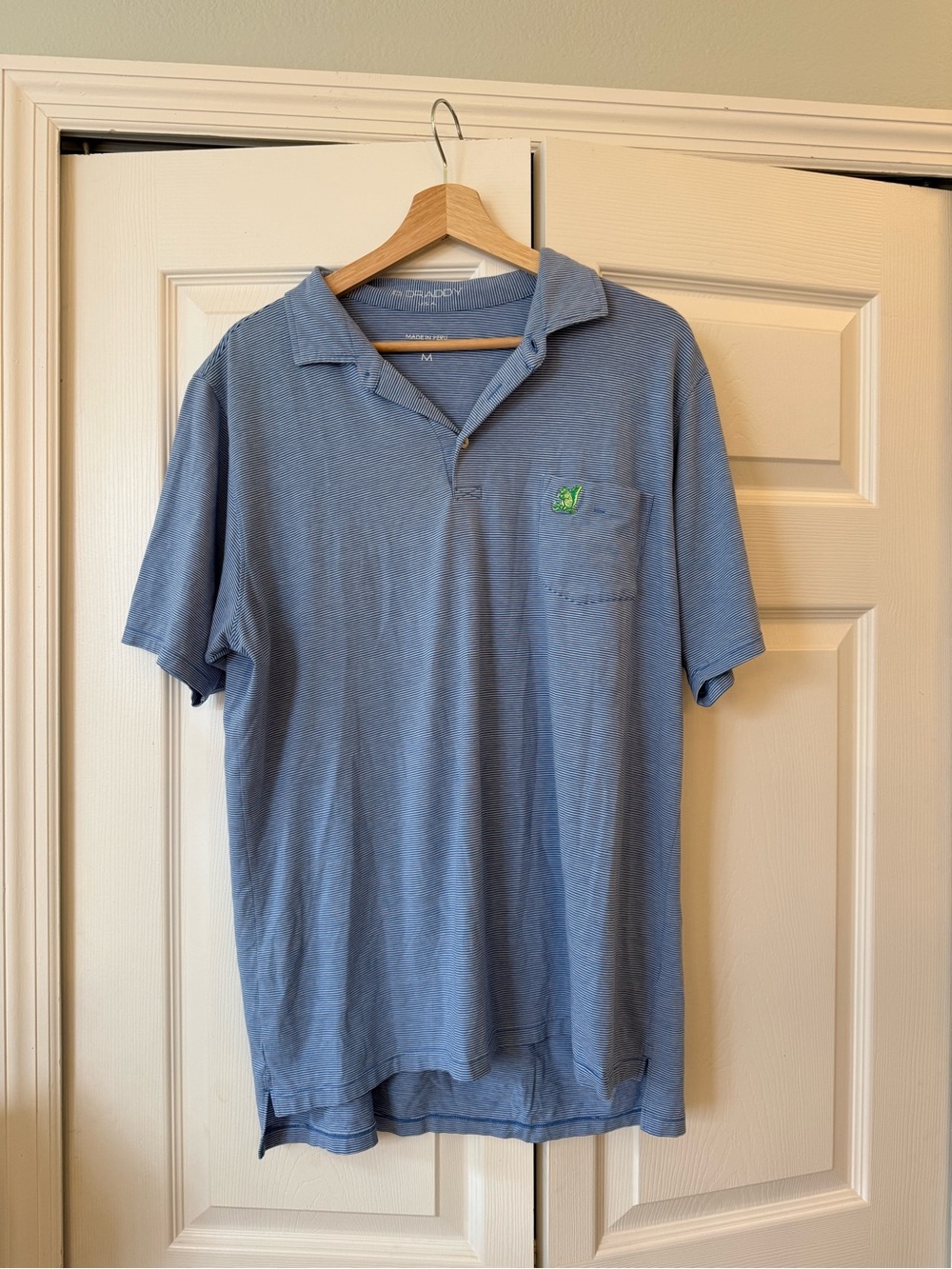 B. Draddy Men’s Blue & White Micro Stripe Polo Shirt Size M